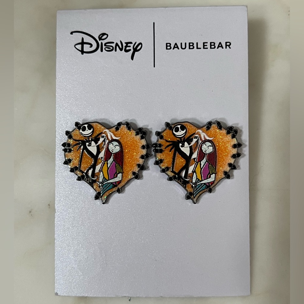 Disney BaubleBar Nightmare Before Christmas Jack and Sally Heart Earrings